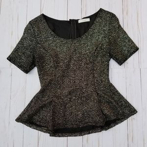 Lush Tops - LUSH | Peplum Black Gold Foil Top | Like New Lush Tops - LUSH | Peplum Black Gold Foil Top | Like New